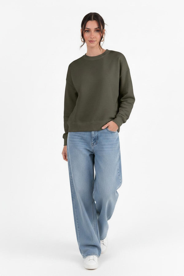 Sweatshirt Met Ronde Hals - Khaki