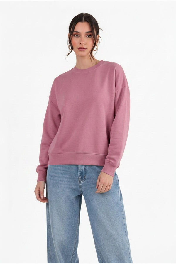 Sweatshirt Met Ronde Hals - Oudroze