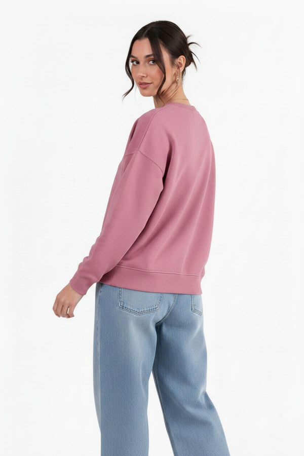 Sweatshirt Met Ronde Hals - Oudroze