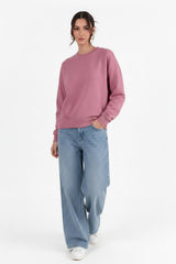 Sweatshirt Met Ronde Hals - Oudroze