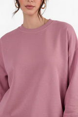 Sweatshirt Met Ronde Hals - Oudroze