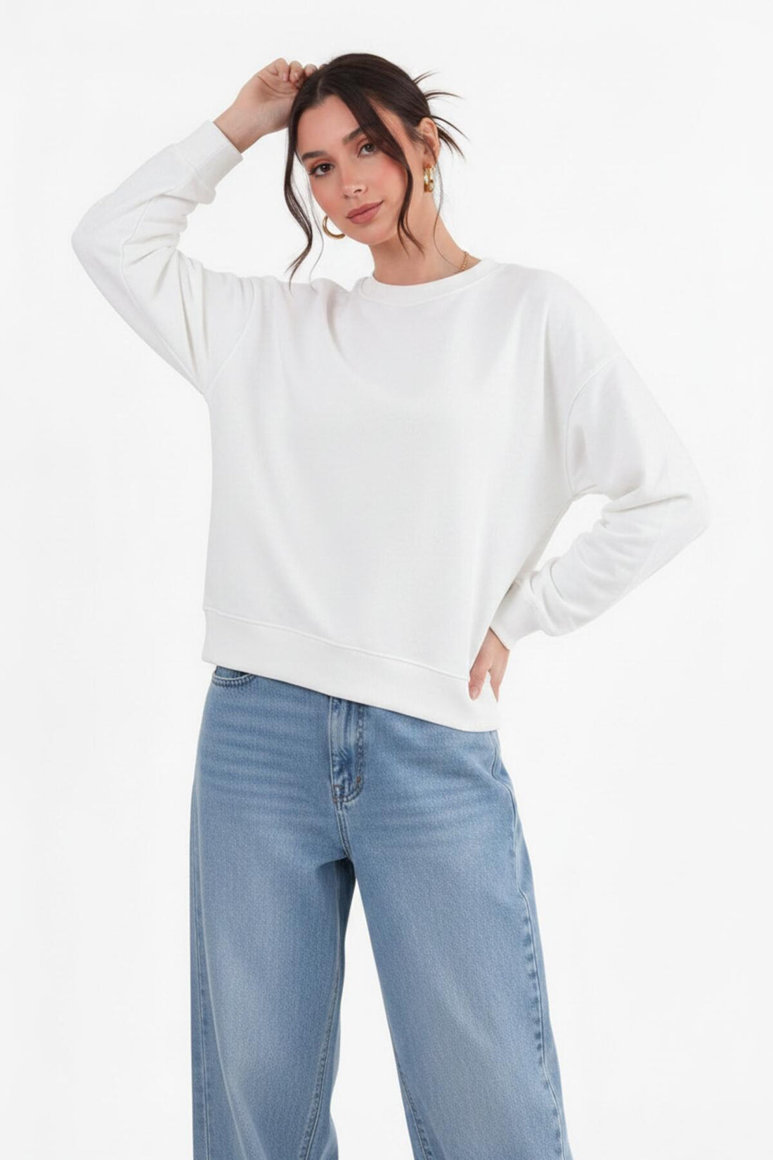 Sweatshirt Met Ronde Hals — Taupe