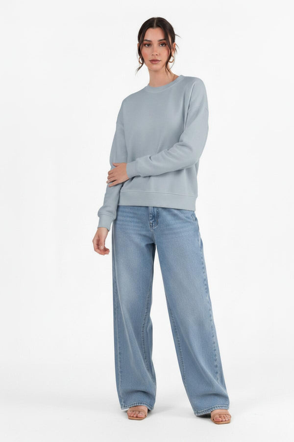 Sweatshirt Met Ronde Hals — Blauw
