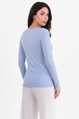 Blouse Met Kantdetail En V - Hals — Blauw
