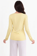 V - Halsblouse Met Kantdetail, Geel