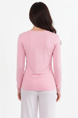 V - Halsblouse Met Kantdetail, Roze
