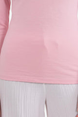V - Halsblouse Met Kantdetail, Roze