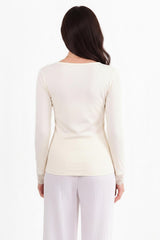 V - Halsblouse Met Kantdetail, Offwhite