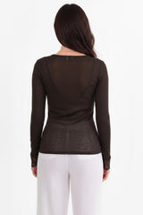 Blouse Met Kanten Details En V‑Hals — Bruin