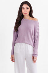 Fein Gestrickter Bootsausschnitt - Pullover — Flieder