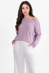 Fein Gestrickter Bootsausschnitt - Pullover — Flieder
