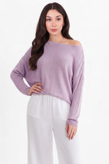 Fein Gestrickter Bootsausschnitt - Pullover — Flieder