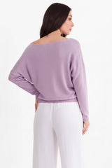 Fein Gestrickter Bootsausschnitt - Pullover — Flieder