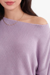 Fein Gestrickter Bootsausschnitt - Pullover — Flieder