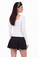 Geribd Top Met Vierkante Hals En Duimgat — Off - White