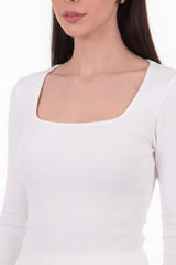 Geribd Top Met Vierkante Hals En Duimgat — Off - White