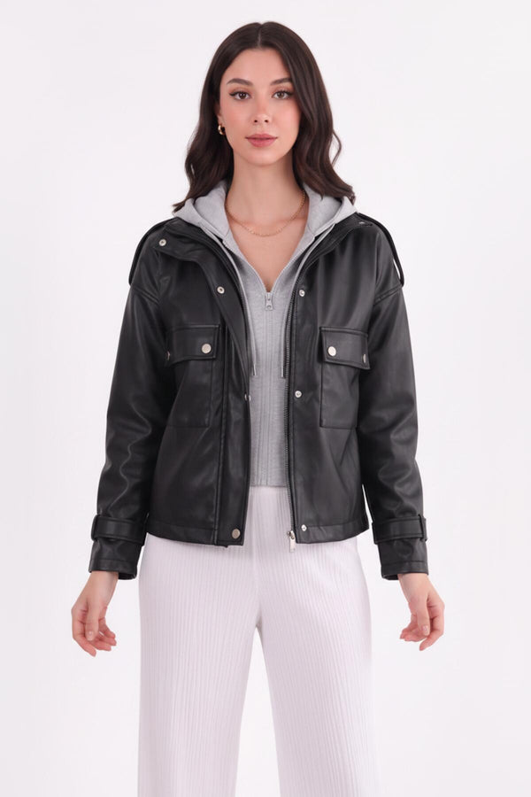 Leren Jack Met Capuchon – Zwart