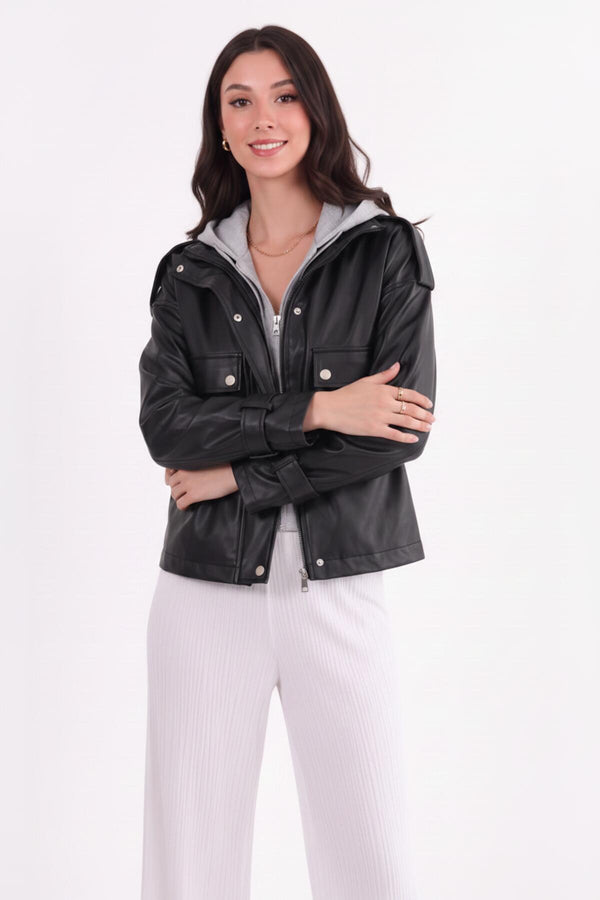 Leren Jack Met Capuchon – Zwart