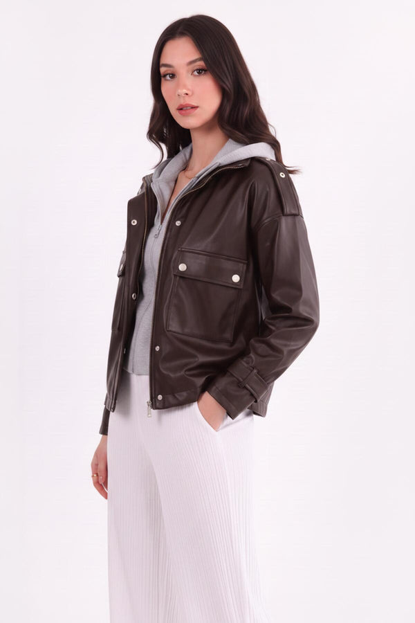 Leren Jack Met Capuchon – Bruin