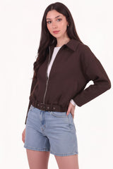 Jacke Mit Kragen Und Taillengürtel — Braun
