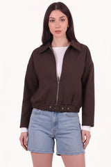 Jacke Mit Kragen Und Taillengürtel — Braun