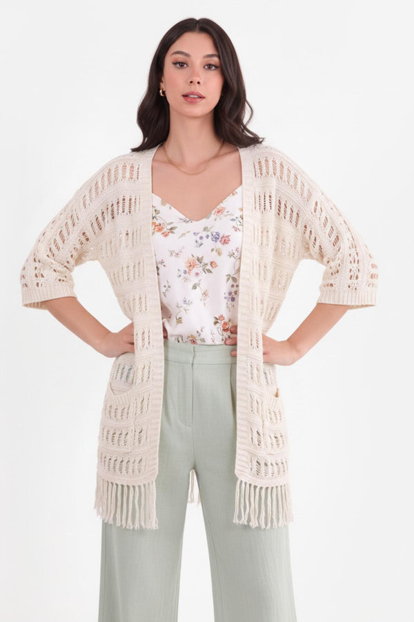 Opengebreide Cardigan — Stone