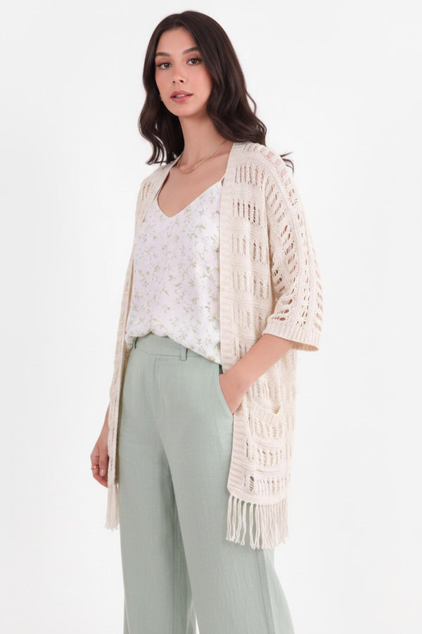 Opengebreide Cardigan — Stone