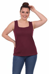Plus - Size Top Met Vierkante Halslijn En Voering — Bordeaux