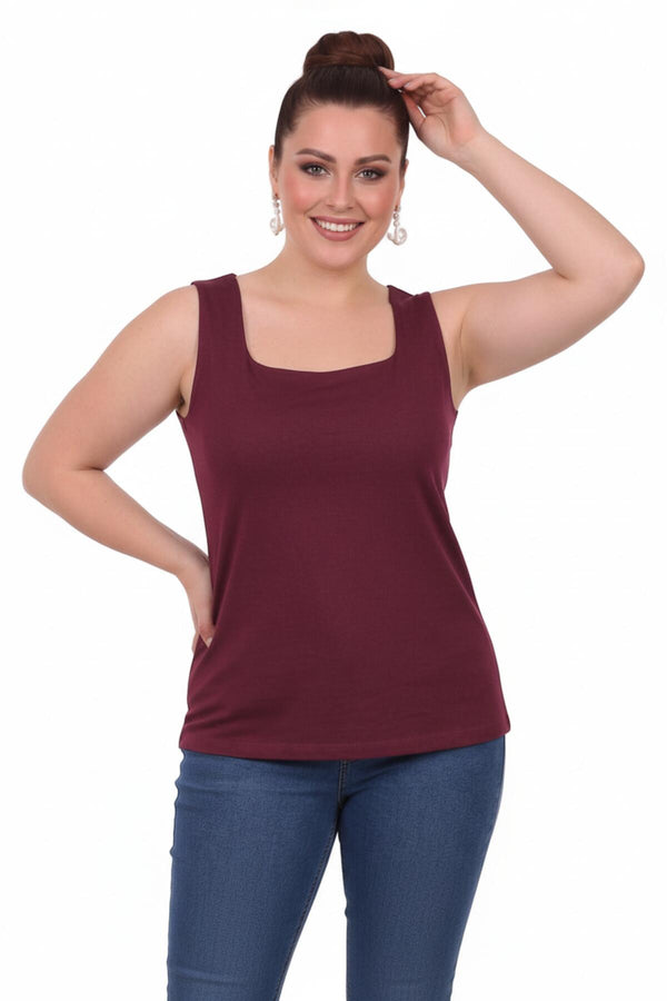Plus - Size Top Met Vierkante Halslijn En Voering — Bordeaux