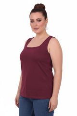 Plus - Size Top Met Vierkante Halslijn En Voering — Bordeaux
