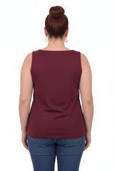 Plus - Size Top Met Vierkante Halslijn En Voering — Bordeaux