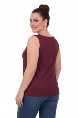 Plus - Size Top Met Vierkante Halslijn En Voering — Bordeaux