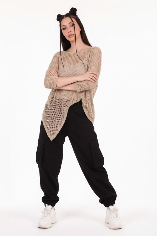 Glitzer - Mesh - Stricktop — Beige