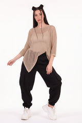 Glitzer - Mesh - Stricktop — Beige