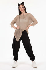Glitzer - Mesh - Stricktop — Beige