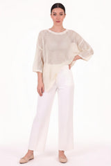 Lochmuster - Stricktop Mit Schimmer – Creme