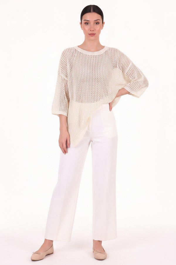 Mesh Gebreide Top Met Glans – Crème