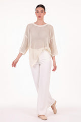 Lochmuster - Stricktop Mit Schimmer – Creme