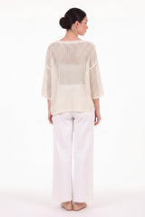 Lochmuster - Stricktop Mit Schimmer – Creme