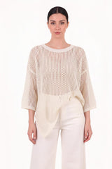 Lochmuster - Stricktop Mit Schimmer – Creme