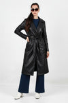 Lange Riem Trench Van Kunstleer — Zwart