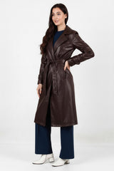 Lange Riem Trench Van Kunstleer — Bruin