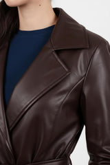 Lange Riem Trench Van Kunstleer — Bruin