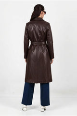 Lange Riem Trench Van Kunstleer — Bruin