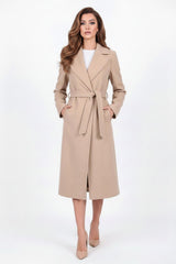 Beige Lange Wollen Jas