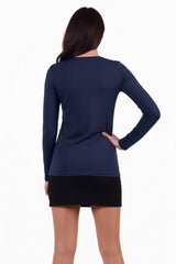 Navy Lange Mouw Katoen Top Met Ronde Hals