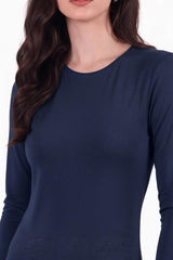 Navy Lange Mouw Katoen Top Met Ronde Hals