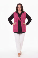 Plus - Size Gebreid Gilet Met Taillestrik — Fuchsia