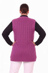 Plus - Size Gebreid Gilet Met Taillekoord – Paars
