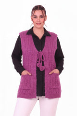 Plus - Size Gebreid Gilet Met Taillekoord – Paars